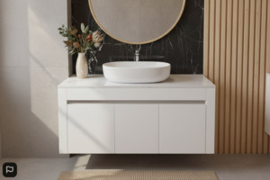 Wall Hung Bathroom Vanity - Gloss White  1200mm Marble Stone Counter Top