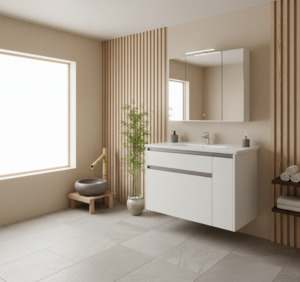 Freestanding Vanity: Multiple Plywood Vanity in White Color - 100% Water Proof