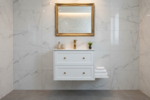 Wall Hung Vanities: Vanity - Jess Series Wall Hung White/Black - 100% Water Proof