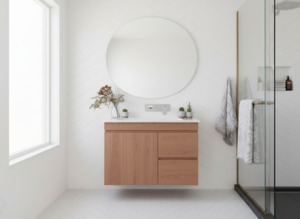 Wall Hung Vanities: Vanity - Heron Series Plywood in Wooden Color - 100% Water Proof