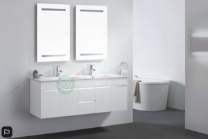 Wall Hung Vanities: Vanity - Asron Series 1500mm Brown Double Ceramic Basin