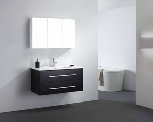Wall Hung Vanities: Vanity - Misty Series 1200 Black Double Drawers
