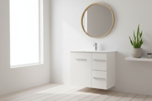 Wall Hung Vanities: Vanity - Asron Series Plywood in white - 100% waterproof