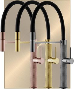 Carved Spring Neck Pull Out Kitchen Sink Mixer Tap Brass 4 Colors