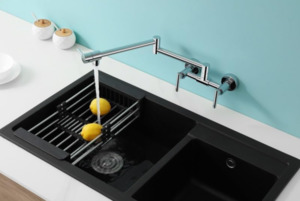 Wall Mounted Three Handle Double Joints Free Rotating Kitchen Sink Faucet