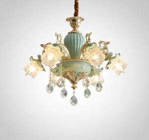 Modern Chandeliers Candelabra Stained Glass Lamp Shade Flower Chandelier French &hellip;