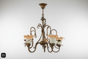 Decorative French Metal Uplighter Chandelier With Frosted Shades