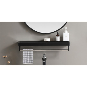 Bathroom Accessories: Bathroom Metal Wall Mirror Shelf White Framed Rectangle 800mm White/Black