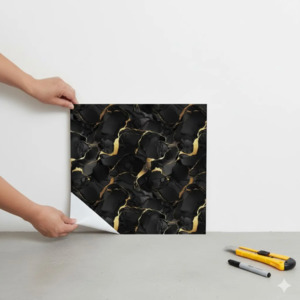 Waterproof Decorative Sheet: 10pcs of PVC golden black wall tiles sticker  -30x30 cm