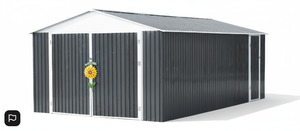 Outdoor Metal Steel Garden Garage Shed Carport - Swing Door L3480xD5900xH2300
