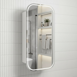 Side Cabinet: Frameless LED Shaving Cabinet Matte White 90cm x 60cm