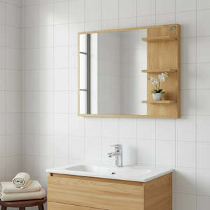 Side Cabinet: Wooden Bathroom Mirror with Built-In Shelving 800x600mm