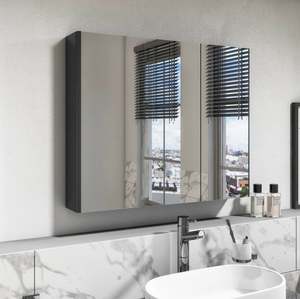 Side Cabinet: Black 3x Door Mirrored Bathroom Cabinet 700/900x700mm