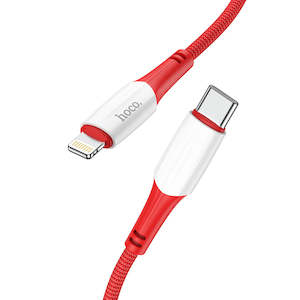 Frontpage: hoco. 20W Nylon Fast Charging Cable - Lightning to Type C (Red)