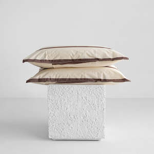 Bedding: Stonewash Cotton Pillowcases - Cocoa Stripe