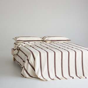 Bedding: Stonewash Cotton Flat Sheet - Cocoa Stripe