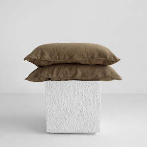 Bedding: European Linen Pillowcases - Olive Pinstripe