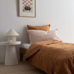 Bedding: European Linen Duvet Set - Toffee Pinstripe, King Single