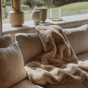 Throws: Pele Faux Fur Throw- Biscuit
