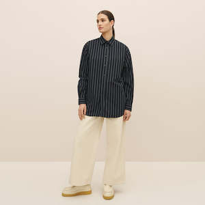 Kowtow: James Shirt - Navy Pinstripe