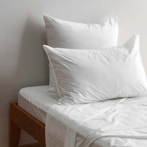 King Single Linen: Stonewash Cotton Fitted Sheet - White, King Single