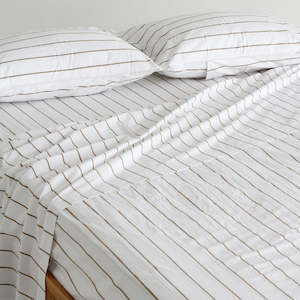 Sale Linen: Stonewash Cotton Flat Sheet - Khaki Stripe