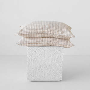 Sale Linen: European Linen Pillowcases - Natural Gingham