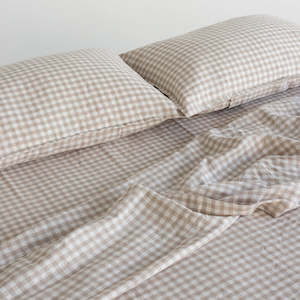 Sale Linen: European Linen Flat Sheet - Natural Small Gingham