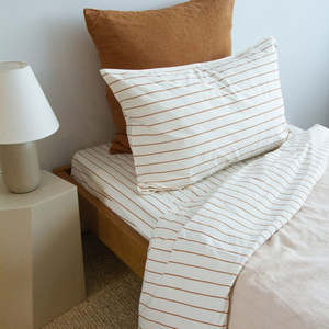 Stonewash Cotton Flat Sheet, King Single - Cedar Stripe