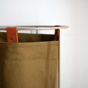 Light Khaki Linen Laundry Basket- Champagne Frame