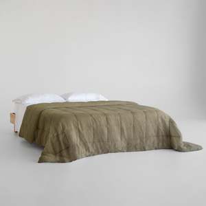 Support Local Business: Linen Quilted Bedcover - Olive Pinstripe