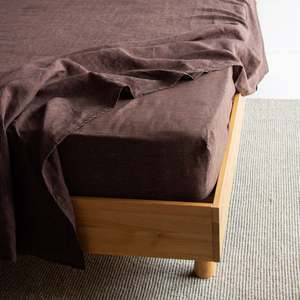 Support Local Business: European Linen Fitted Sheet - Chocolate/Blue Stripe