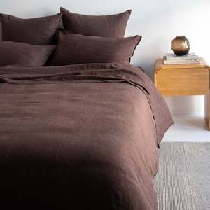 European Linen Duvet - Chocolate/Blue Stripe
