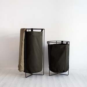 Home: Dark Olive Linen Laundry Basket - Black Frame