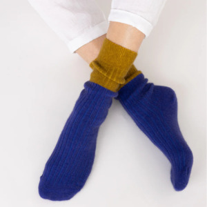 Wardrobe: Dunedin Possum Merino Wool Socks - Royal Blue & Ecru Olive