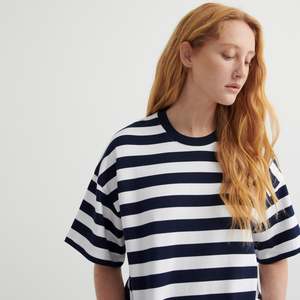 Wardrobe: Oversized Boxy Tee - Navy White Stripe