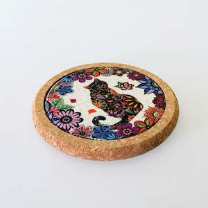 Abstract 'Cat Looking In Corner' Cork Coaster