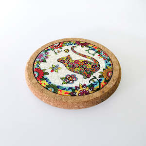 Abstract 'Cats looking Up' Cork Coaster