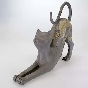 Cats: Stretching Cat Figure with Gold Accents