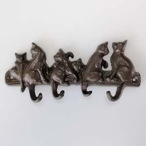 Cats: Cast Iron Wall Hooks - Sitting Cats