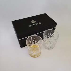 Whiskey Chillers: OLIIVON - Cut Glass Whiskey Glass Set