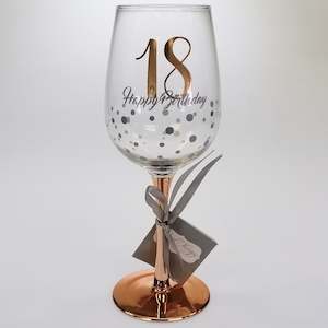 Wine Accessories: 18th Happy Birthday Rose Gold Stem Wine Glass