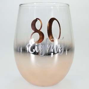 Wine Accessories: 80th Gold Ombre Stemless Wine Glass