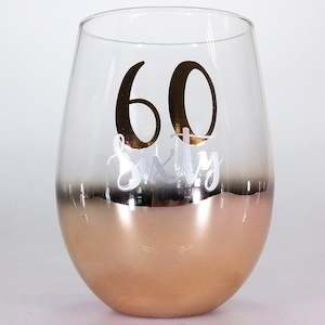 60th Gold Ombre Stemless Wine Glass