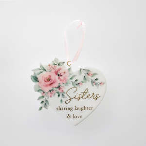 Sisters: Flower Heart Plaque - 'Sisters'