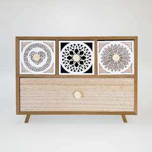 Jewellery Trinket: Woodbox - '3 Small 1 Large' Drawer Cabinet
