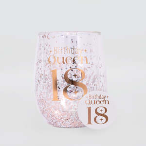 18th: Glittery Stemless Glass - '18th'