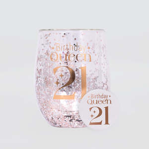 21st: Glittery Stemless Glass - '21st'