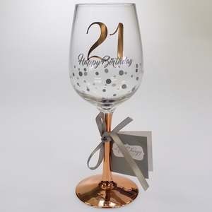 21st: 21st Happy Birthday Rose Gold Stem Wine Glass