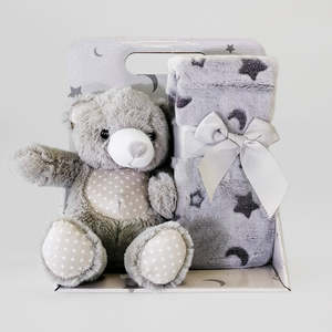 New Baby: Grey Teddy Bear With Blanket